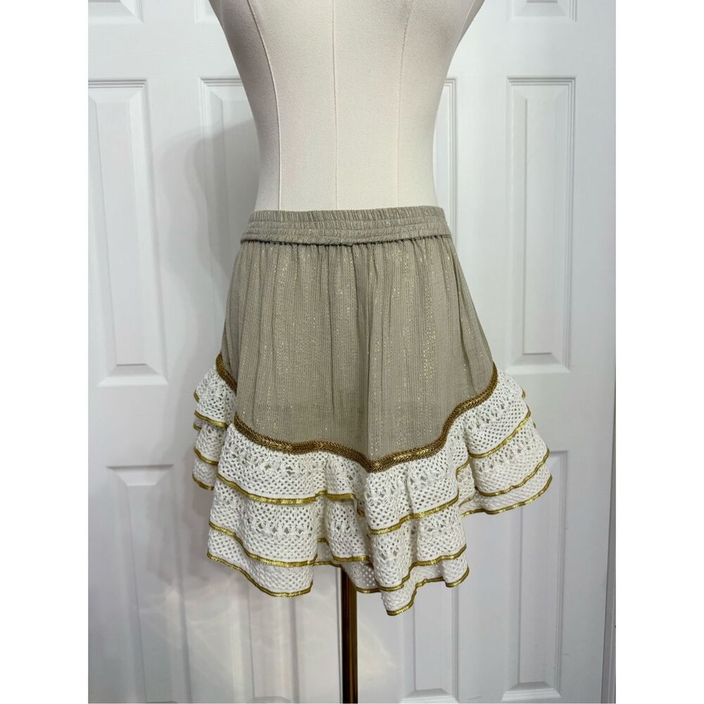 Ramy Brook Lurex Eliza Coverup Mini Skirt Metallic Tiered Mini Skirt‎ Size XS